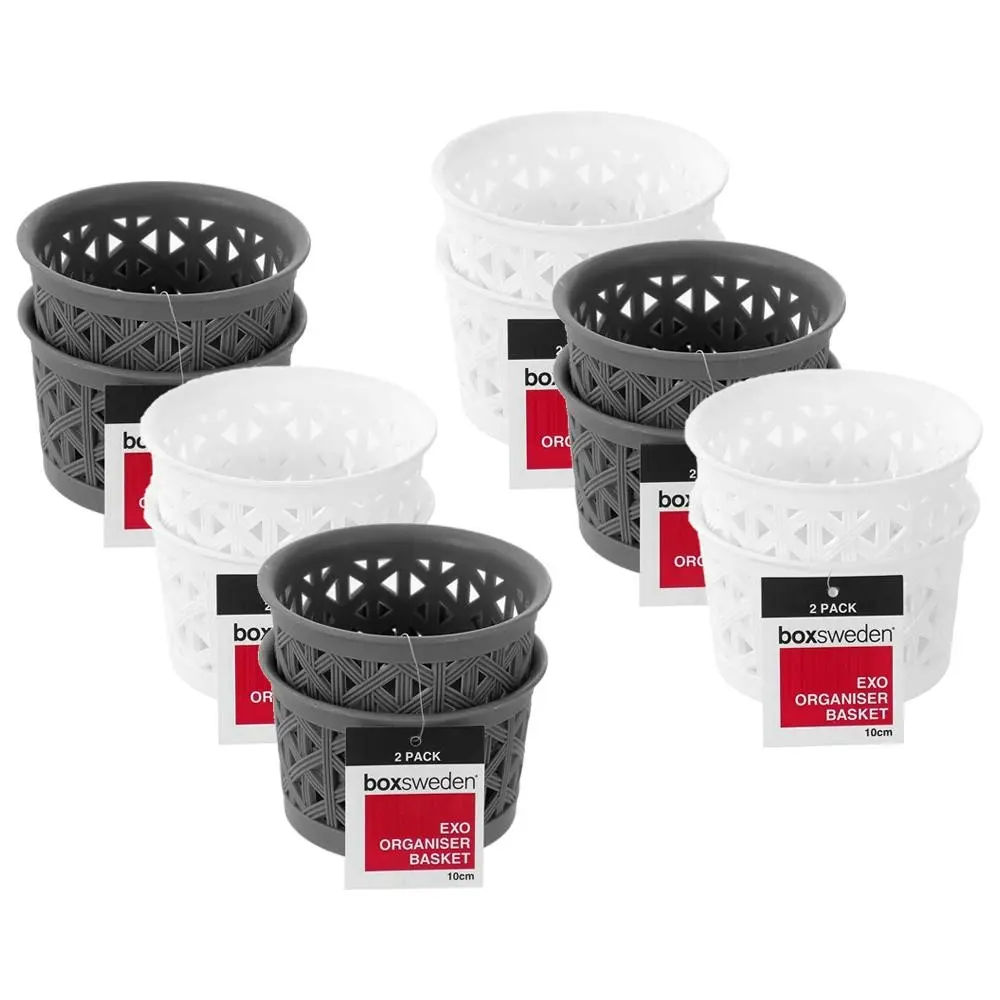 6x 2pc Boxsweden Exo 10cm Round Basket Organiser Home/Office Storage Assrtd - Home & Garden