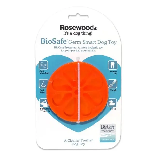 Rosewood BioSafe Germ Smart Orange Fruit Dog Pet Interactive Dental Chew Toy - Pets