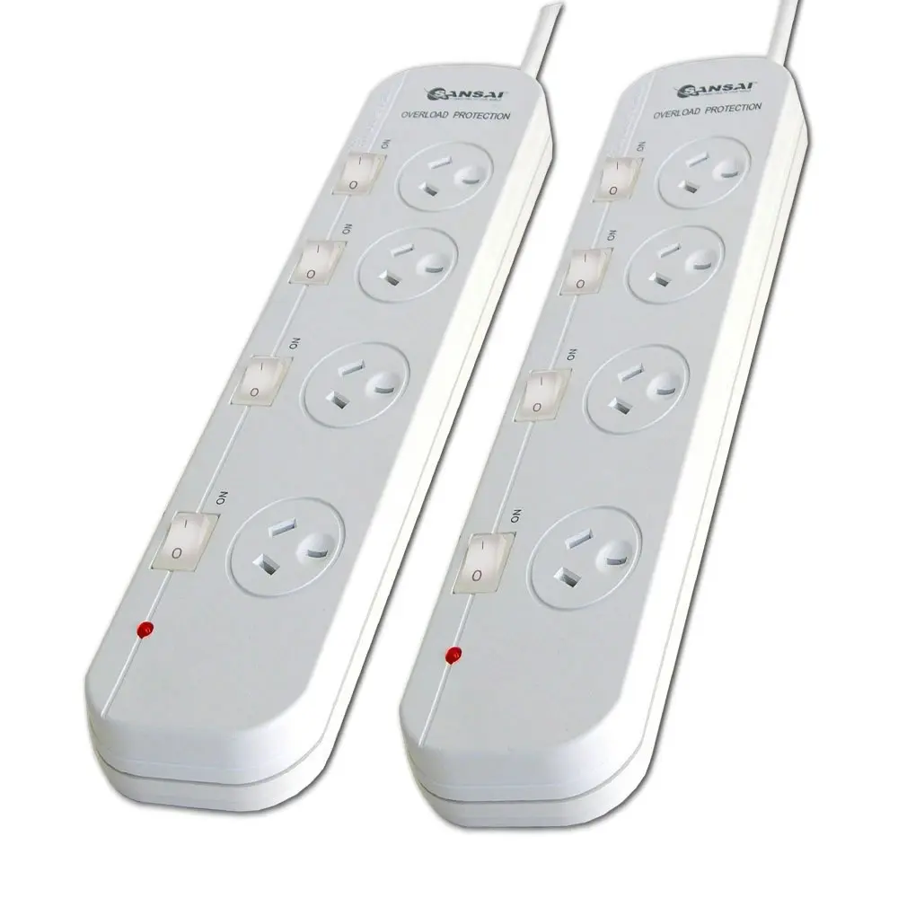 2PK Sansai 4 Individual Switch Socket/Outlet Powerboard w/ Overload Protection - Electronics