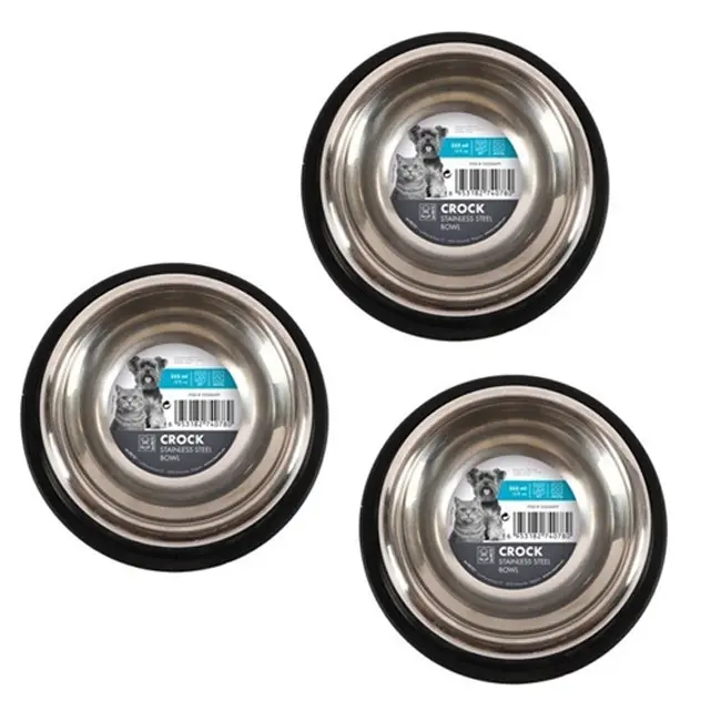 3x M-Pets Crock 17cm Dog Pet Stainless Steel Bowl Anti Slip Feeding Container S