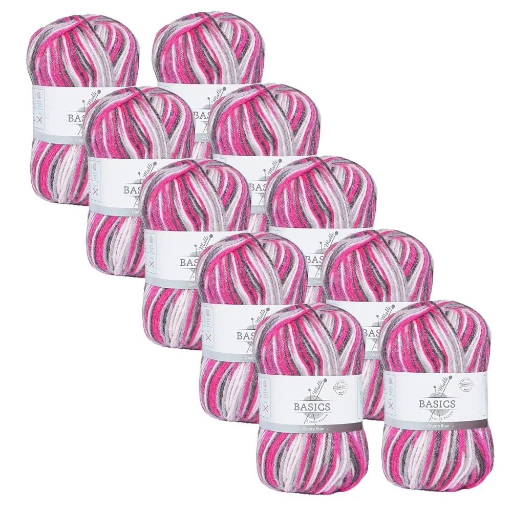 10x Malli Blend Basic Multi Colour 100g Acrylic/Polyester Yarn Cherry Ripe - Hobbies