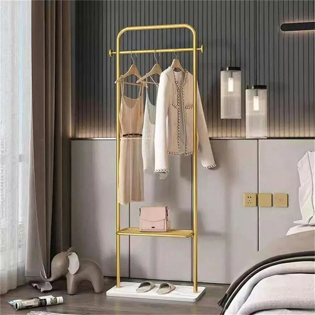 Fin Gold Metal Corner Coat Rack Entryway Garment Rack Hall Tree With Sturdy Shelves - Home & Garden