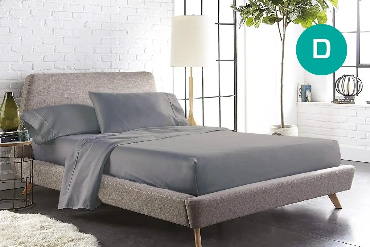 Double Size Grey Color 1000TC 100% Cotton Fittd Sheet Flat Sheet Pillowcase Set - Home & Garden