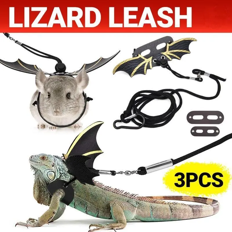 Lizard Harness Leash with Bat Wings Adjustable Reptile Lead for Bearded Dragons - Pets