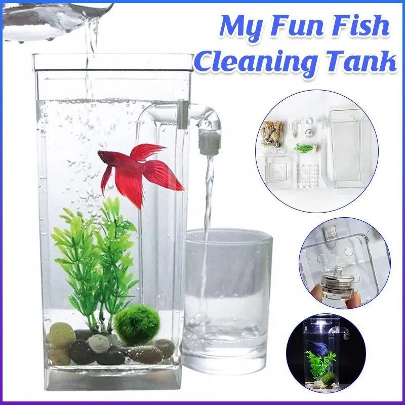 Small Fish Tank Self Cleaning Aquarium Complete Kit with Light Gravity Clean - Pets