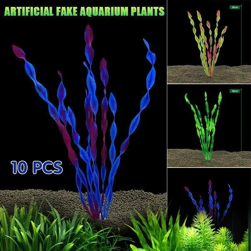 10PCS Artificial Plants Fish Tank Aquarium Aquatic Plants Simulated Water Grass - Pets