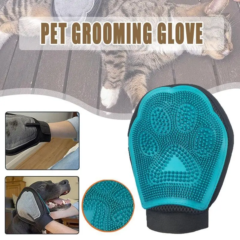 2 in 1 Pet Grooming Glove Deshedding Mitt for Cats and Dogs Hair Removal - Pets