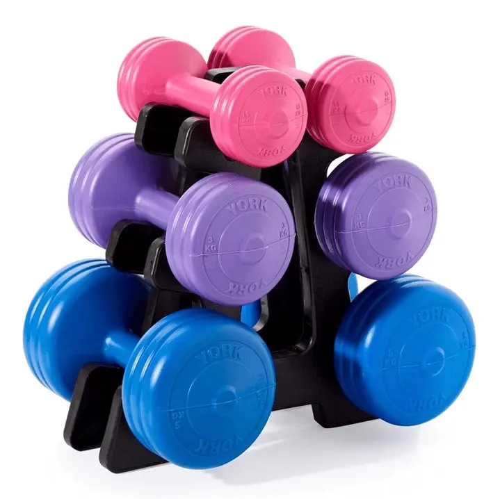 York Vinyl Dumbbell 19KG Set with Stand - Sports & Outdoor