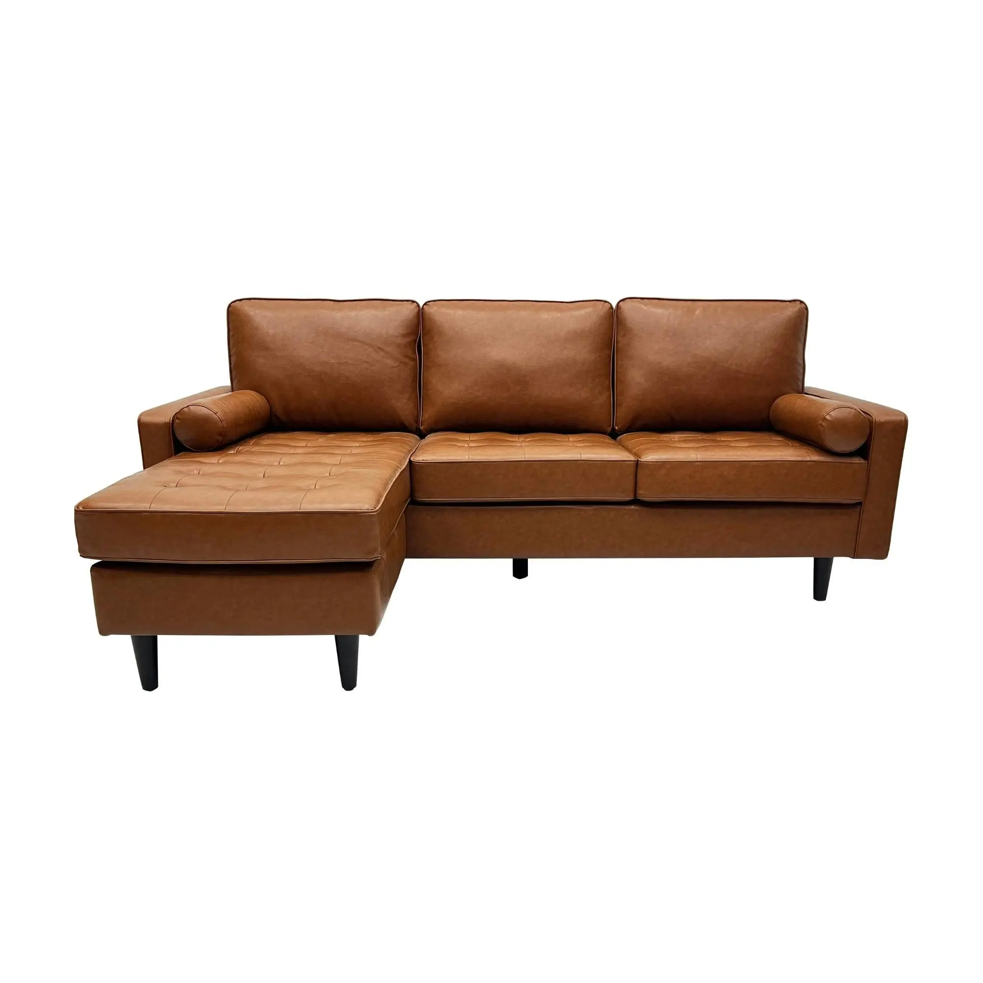 Stockholm 4 Seater Sofa LHF Chaise Premium Faux Leather Sofa Tan - Over 40% off Living Room Furniture