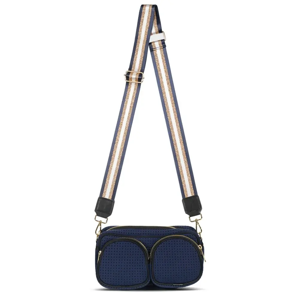 Punch Neoprene Double Pocket Travel Bag/Purse/Handbag w/Crossbody Strap Navy - Fashion