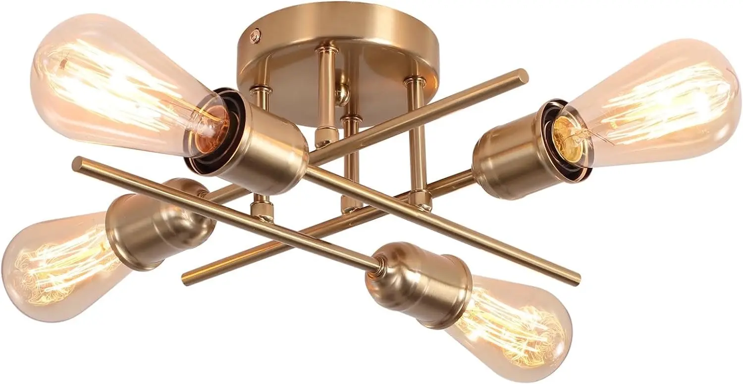 Modern Industrial Chandelier, 4 Light, Black - Home & Garden