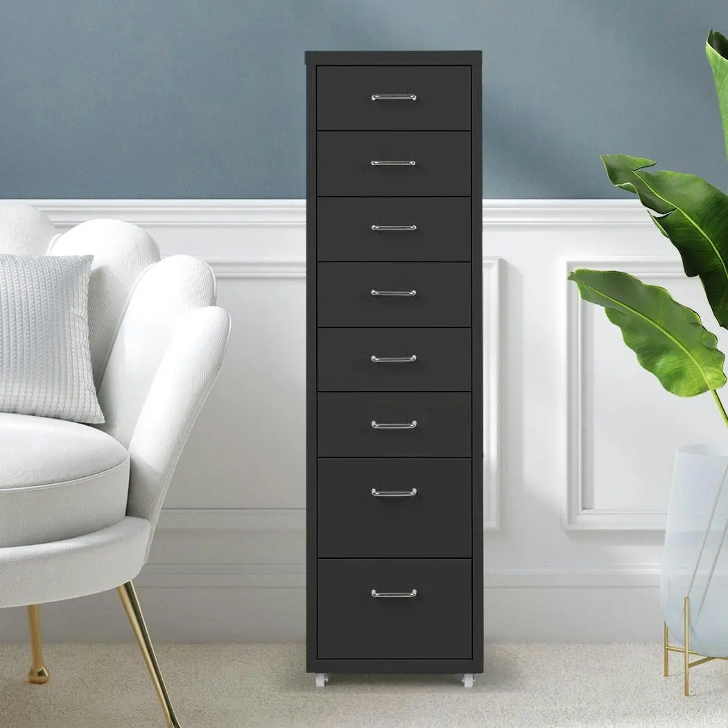 Levede 8 Drawer Office Cabinet Drawers Storage Cabinets Steel Rack Home Black - Furniture