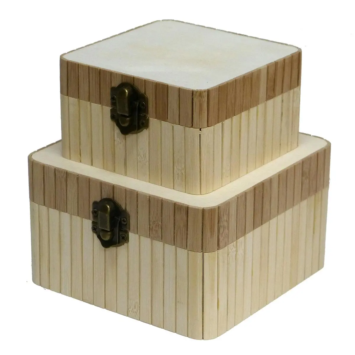 2pc Boyle Craft Bamboo Square Storage Boxes w/ Catch/Lid Art DIY Organiser Set - Home & Garden