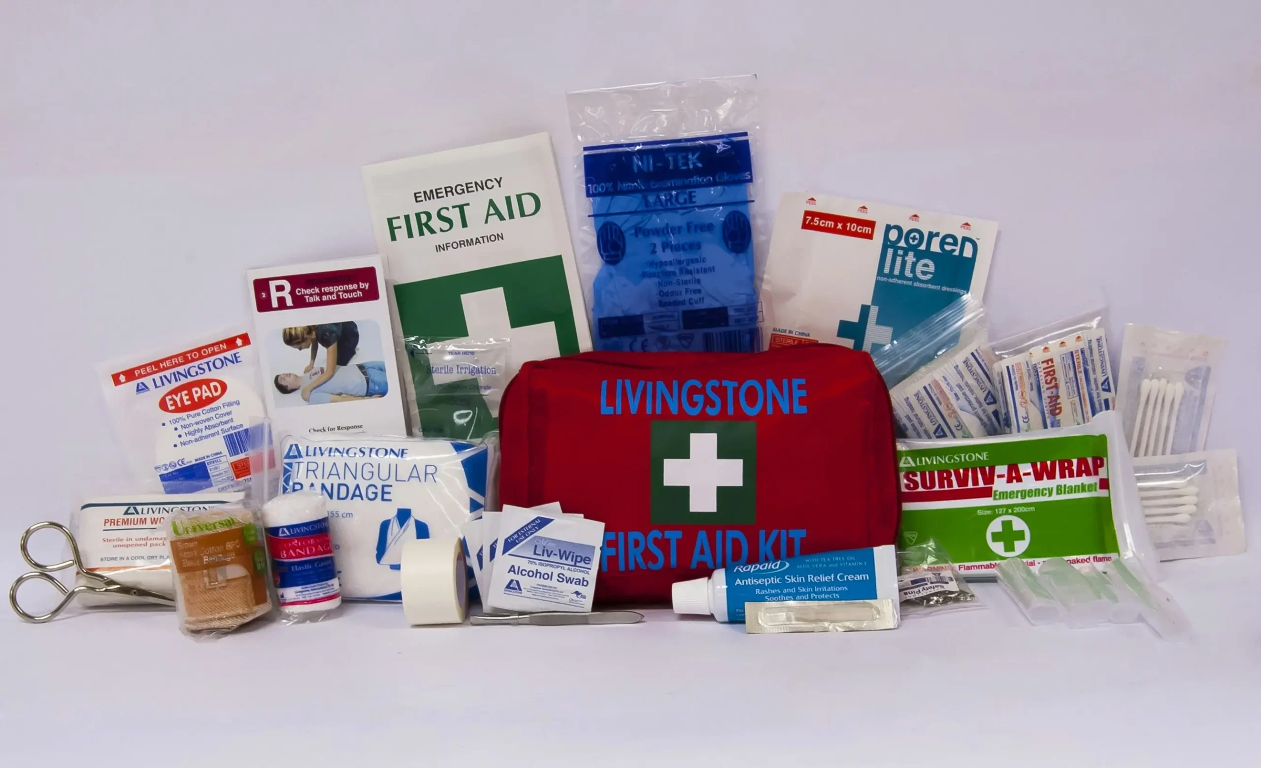 Livingstone Small Red Work Vehicle First Aid Kit Complete Set In Nylon Pouch 18 x 11 x 7cm - Health
