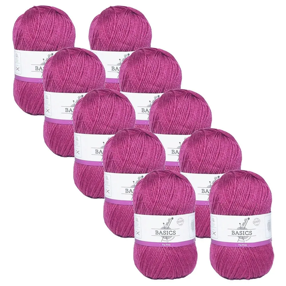 10x Malli Blend Basic 100g Acrylic/Polyester Yarn Knitting/Crochet Fig Pink - Hobbies