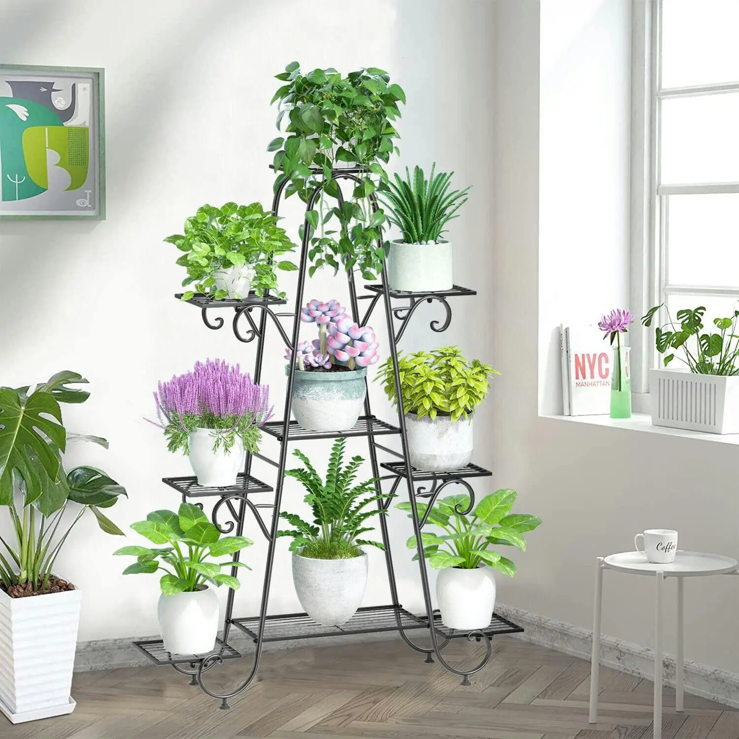 Multilayer Metal Plant Stand Tall Flower Shelf Unit Garden Patio Display Rack - Home & Garden