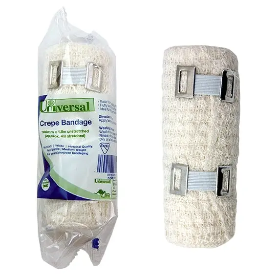 Universal Crepe Bandage Medium Weight 10cm x 1.8m Unstretched 4m Stretched Wrinkled 12 Pack - Health