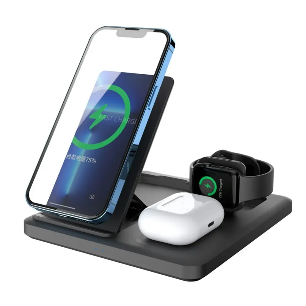 15W Multifunctional Foldable Desktop 3 In 1 Wireless Charger Fast Charging Stand - Electronics