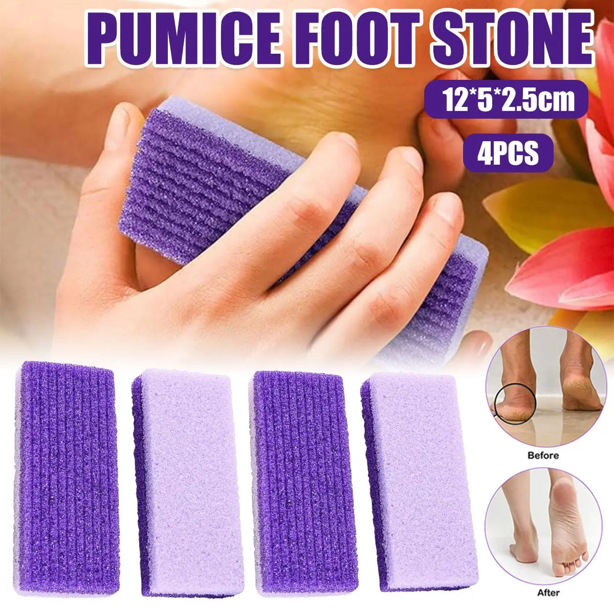 4X Pumice Foot Stone File Exfoliate Rasp Dead Skin Scrub Pedicure Remove Sands - Beauty