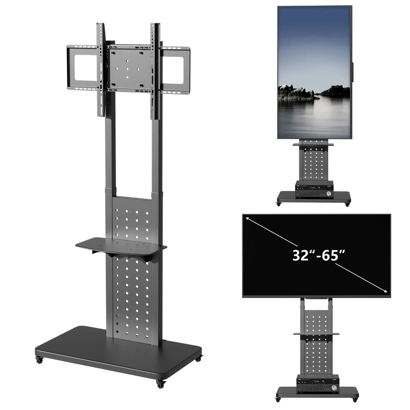 Fin 32''-65'' Rolling Tv Stand 90° Rotate Portable Lcd Led Mobile Tv Cart Hold 50Kg