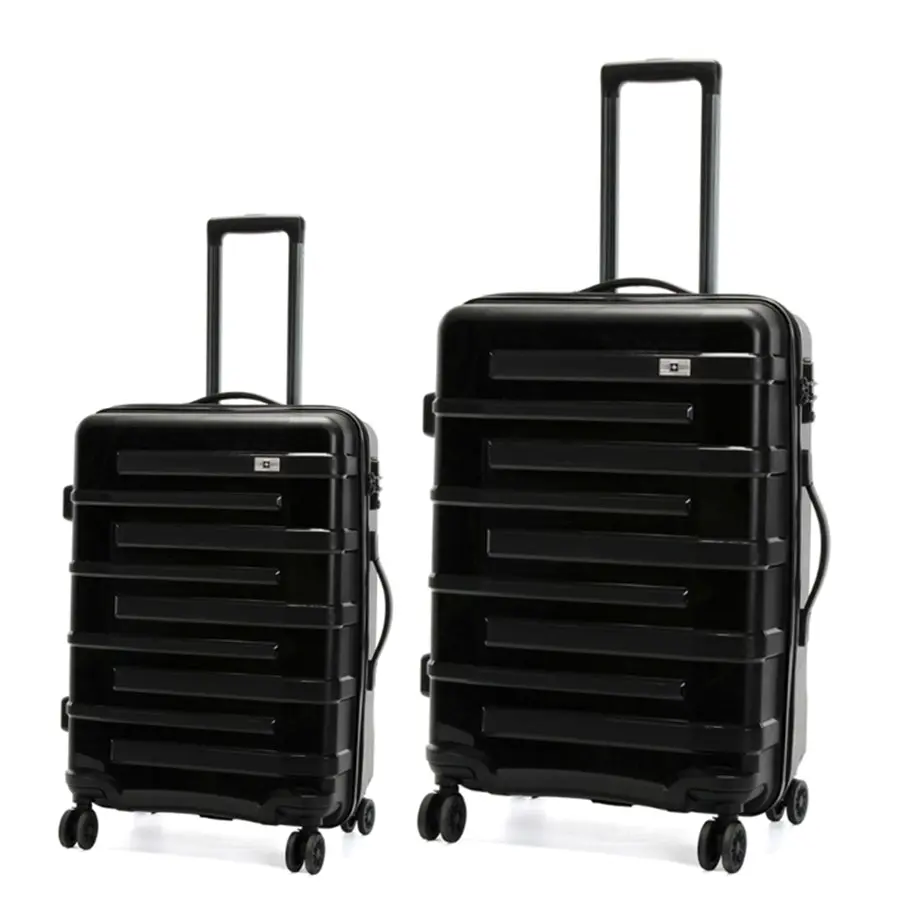 Suissewin Swiss Luggage Suitcase Lightweight With TSA Locker 8 Wheels Hardcase 2 PCS Set SN8801A&B Black - Fashion