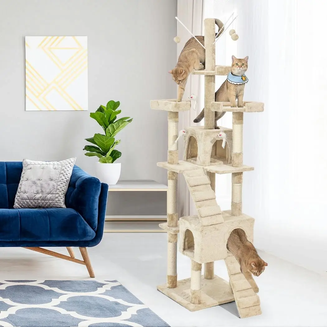Pawz Cat Tree Scratching Post Scratcher Tower Condo House Furniture Cream 210cm - Pets