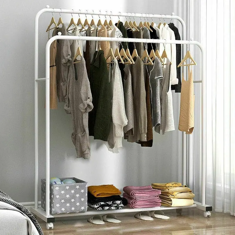 Heavy-Duty Garment Display Stand with Double Rail and 4 Wheels