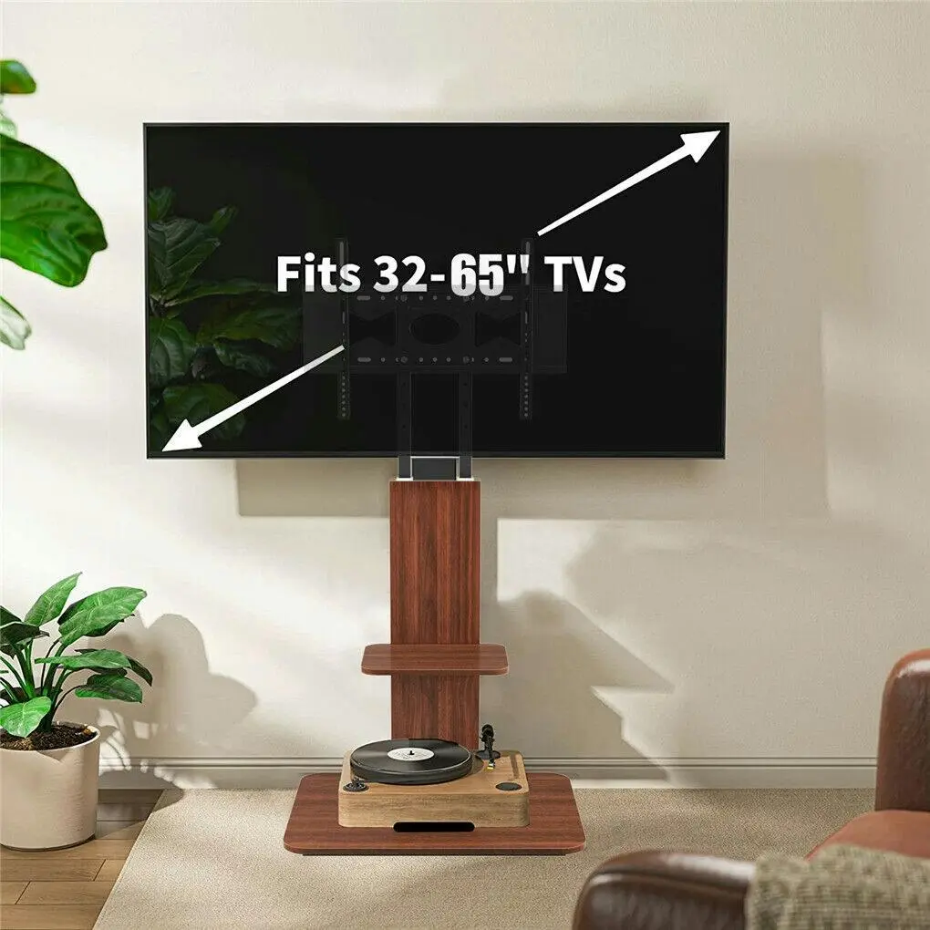 Universal TV Stand with Swivel, Wood Shelves (32"-65")