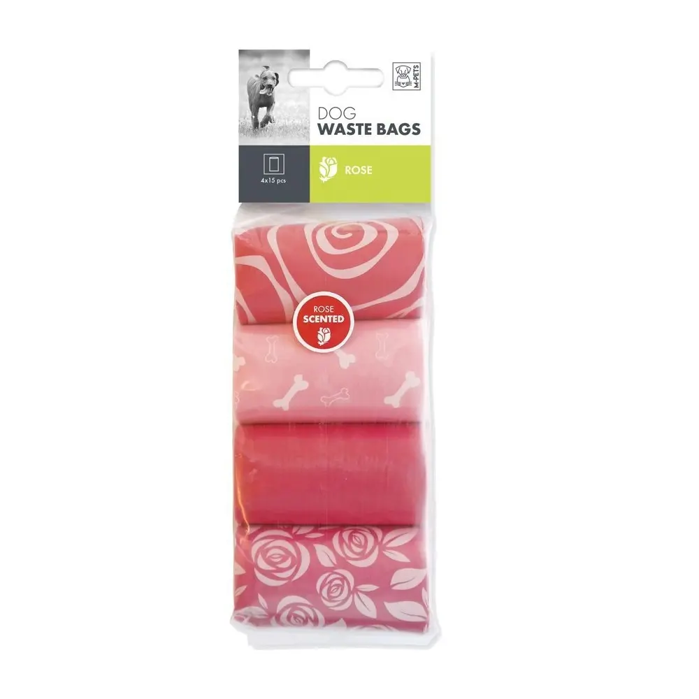 4x15pc M-Pets Dog/Puppy Pet Waste Poop Bag Rolls Disposable Pouch Scented Rose