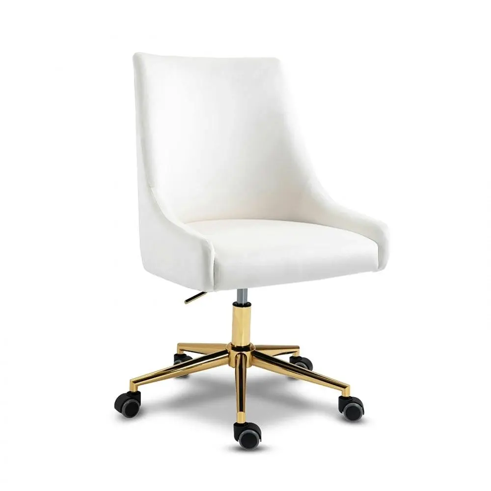 HomeStar Hamilton High Back Height Adjustable Velvet Home Office Working Tas Chair White/Gold - Furniture