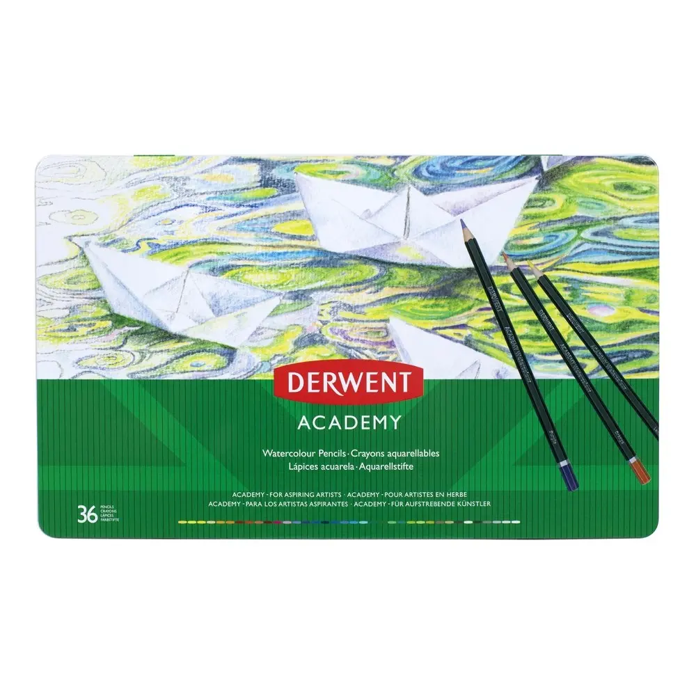 36pc Derwent Academy Range Art/Craft Hexagonal Watercolour Pencil Tin Set - Office