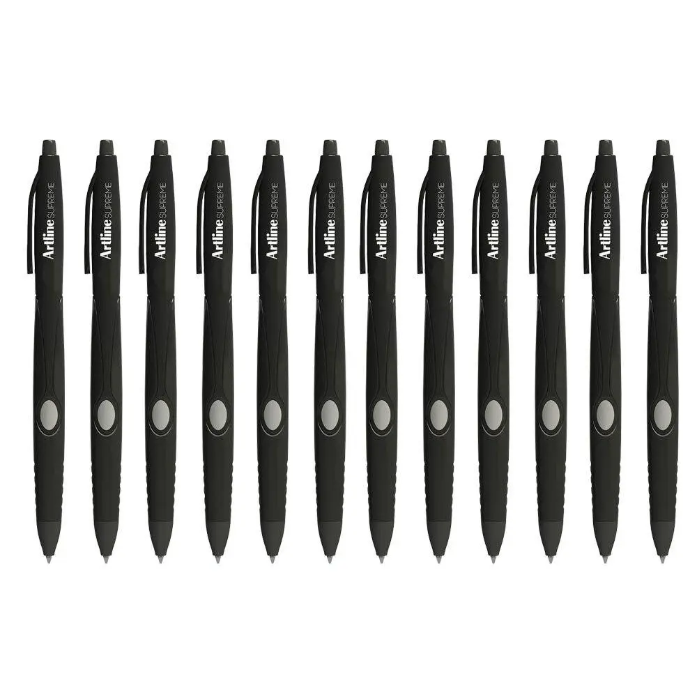 12pc Artline Supreme 1.0mm Ball Point Pen Writing School Ballpoint Pens Black - Back to School Specials