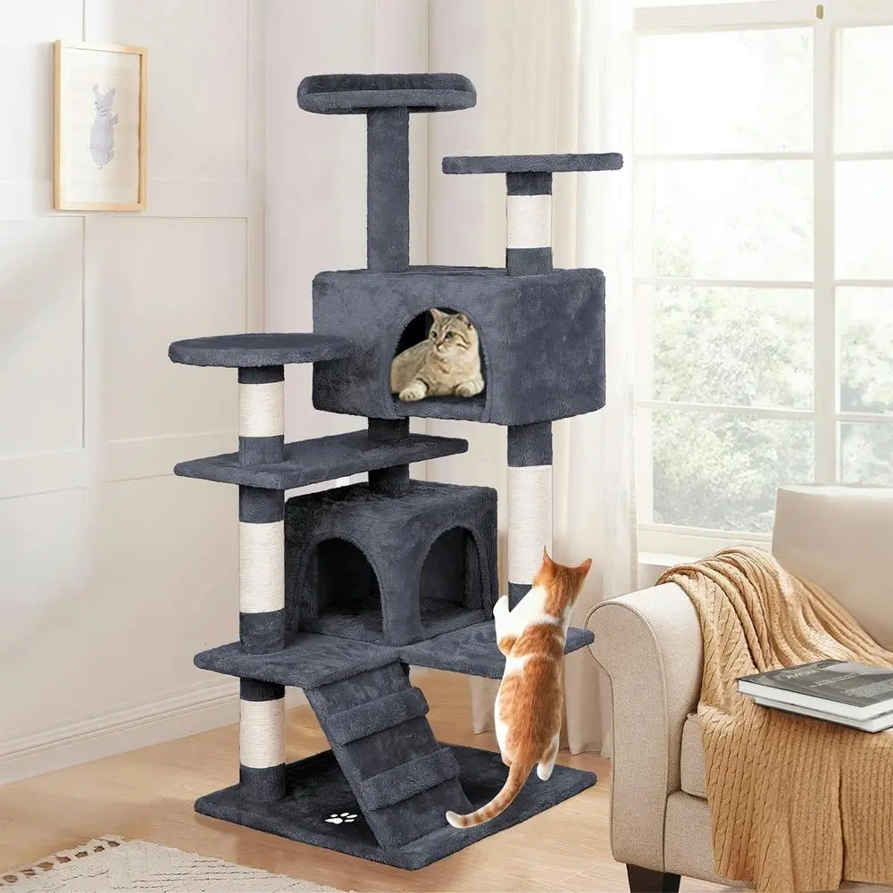 BEASTIE Cat Tree 134cm Grey Scratching Post Scratcher Tower - Pets