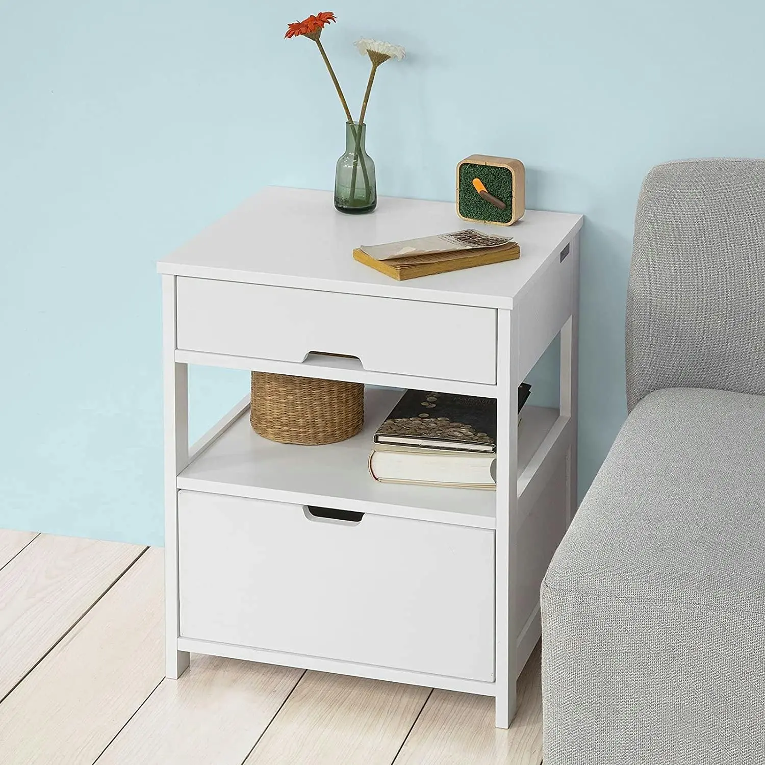 CARLA HOME White Bedside Table with 2 Drawers - Furniture