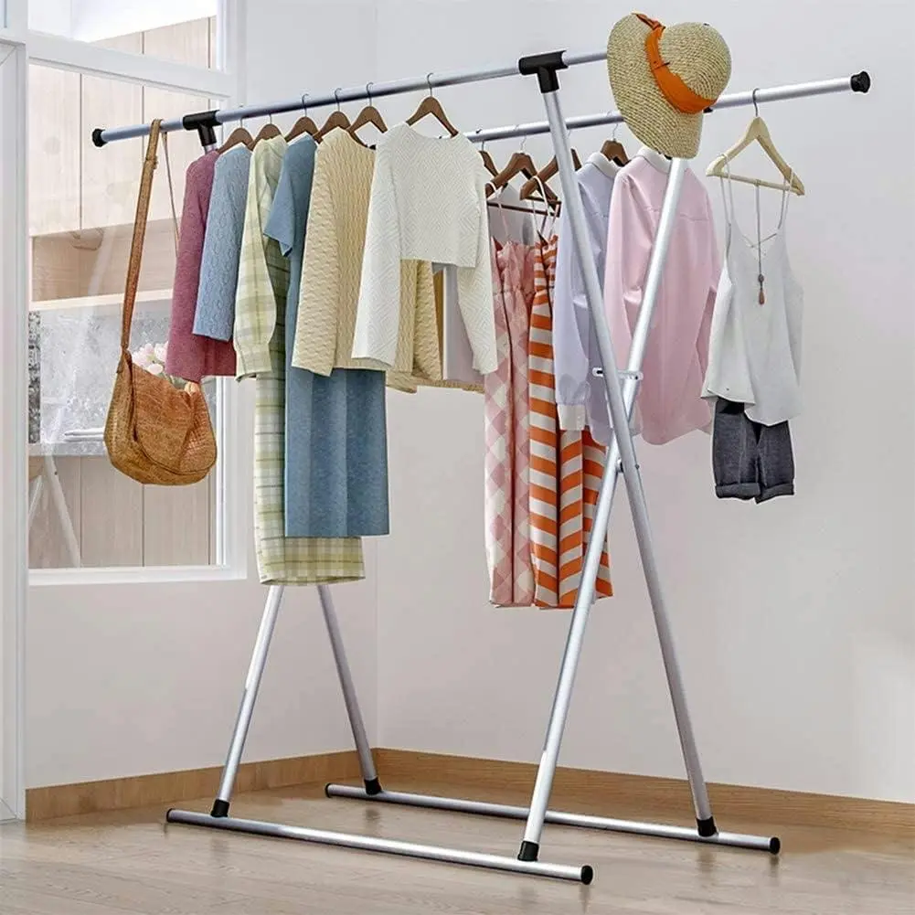 Clothes Drying Rack Double Rail Adjustable Telescopic Folding Space Saving - Home & Garden