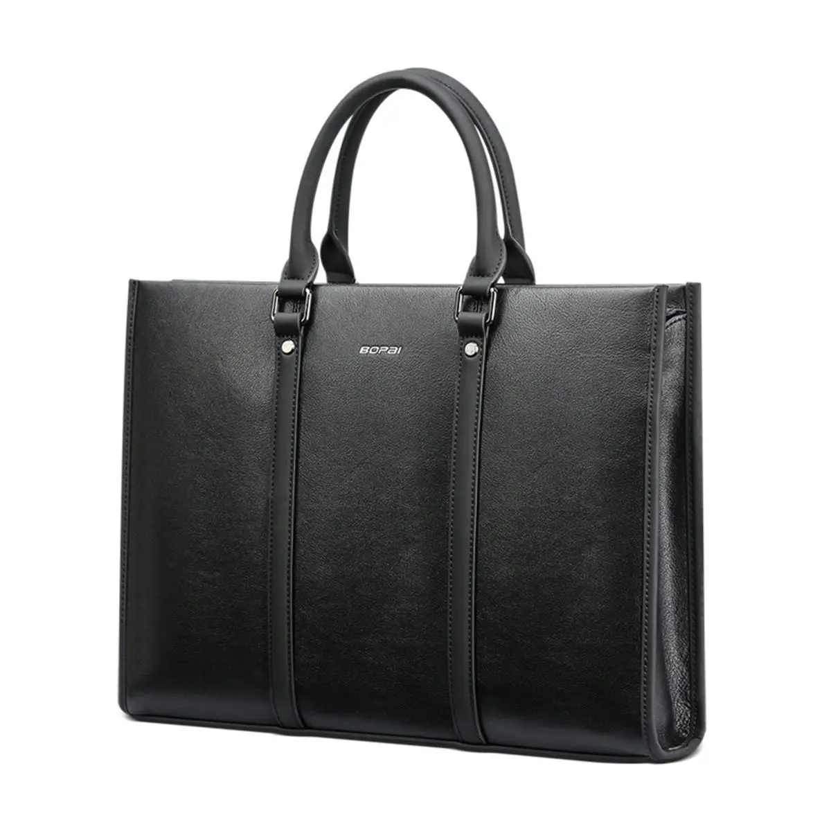 Bopai Luxury Business Shoulder Bag Leather Briefcase 14 Inch Laptop HandBag Black B8711 - Fashion