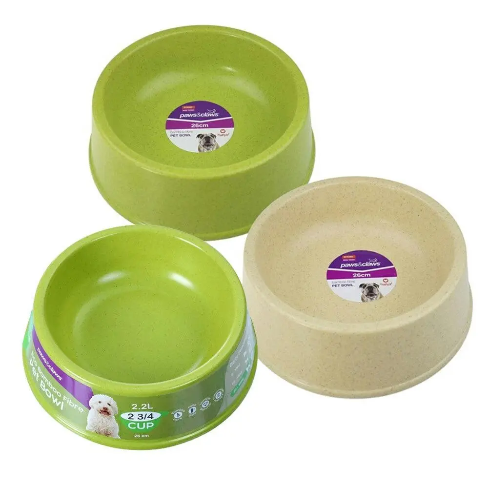3x Paws & Claws Bamboo Fibre 2.3L/26cm Feeding Bowl Pet/Dog Food Container Asst. - Pets