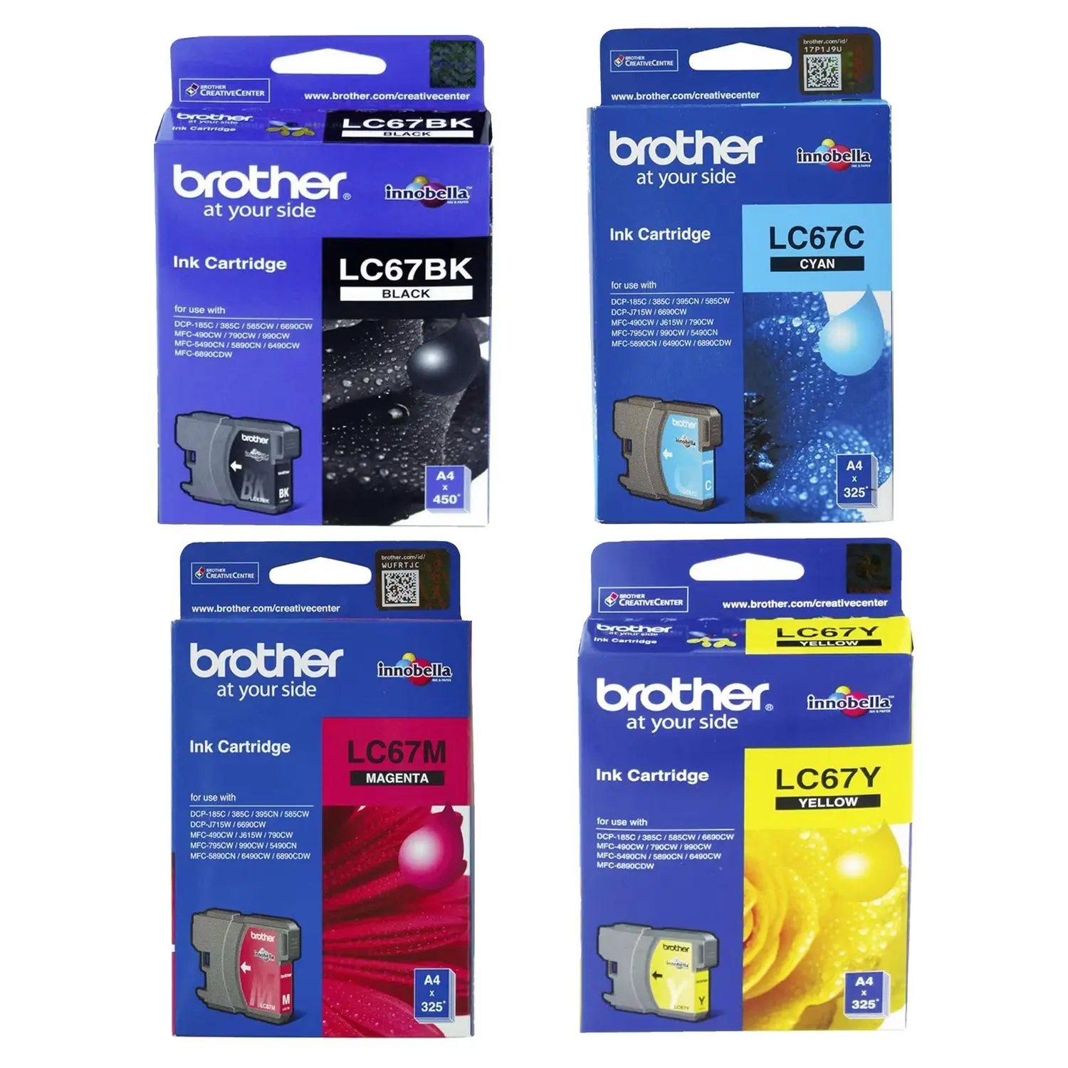 Brother LC67 Black Cyan Yellow Magenta 4 Ink Cartridge Toner Value Pack - Electronics