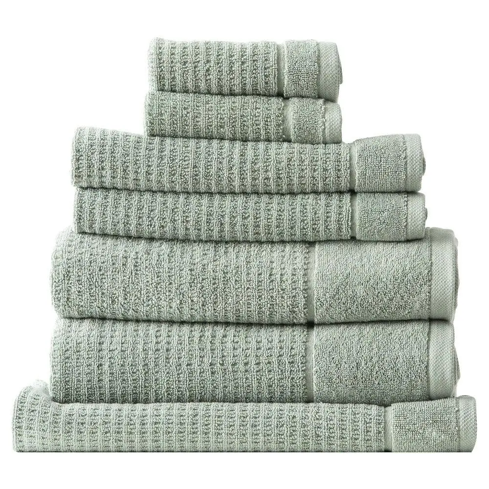 7pc Renee Taylor Cambridge 650GSM Textured Bath/Hand/Face Towel Mat Eucalyptus - Home & Garden