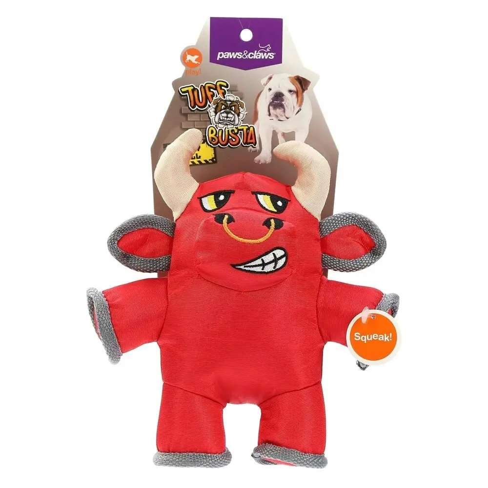 Paws & Claws 20cm Tuff Busta Buddy Bull Dog Toy Pet Chew Plush w/ Squeaker Red - Pets