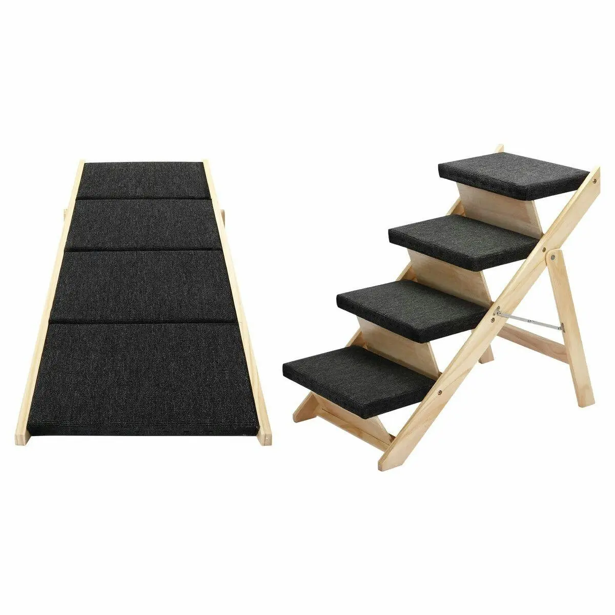 Pet Scene Dog Ramp Pet Stairs 4 Steps for Bed Car Couch Sofa Puppy Cat Ladder Folding Portable 2 in 1 Indoor Outdoor Wood Fabric - Pets