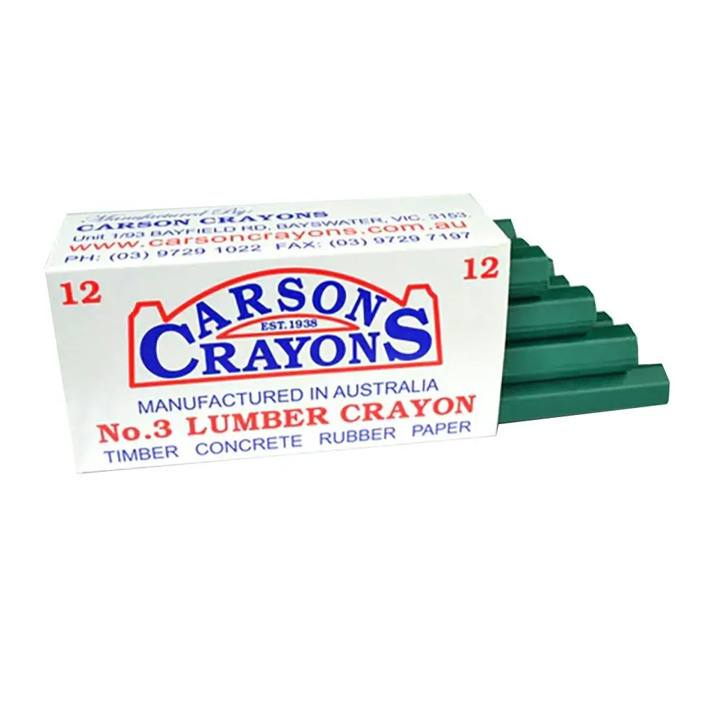 12x CARSON No.3 Timber/Concrete/Rubber/Paper Builders Marking Crayons Green - Hardware