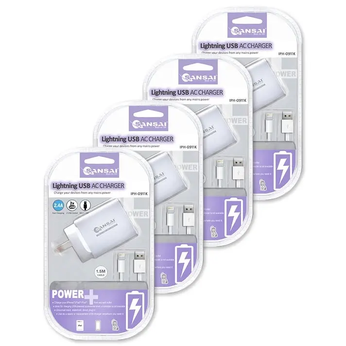 4PK Sansai 2xUSB Port Wall Charger w/Charging Cable Compatible With iPhone 8/7 - Electronics