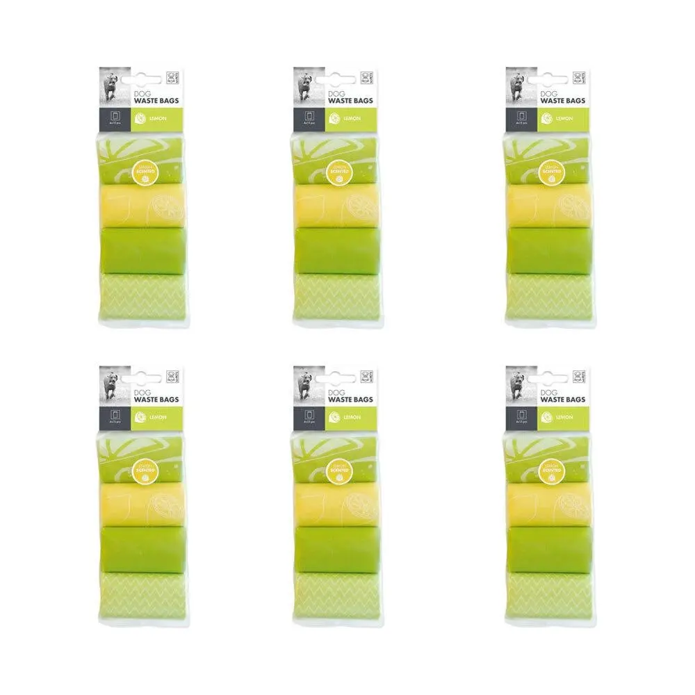 6x 4x15pc M-Pets Dog/Puppy Pet Waste Poop Bag Rolls Disposable Pouch Scent Lemon