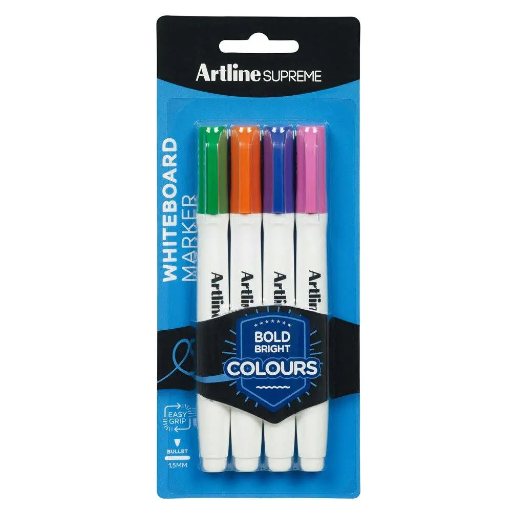 4pc Artline Supreme Whiteboard Markers Water Based Pens Assorted Bright Colours - Office