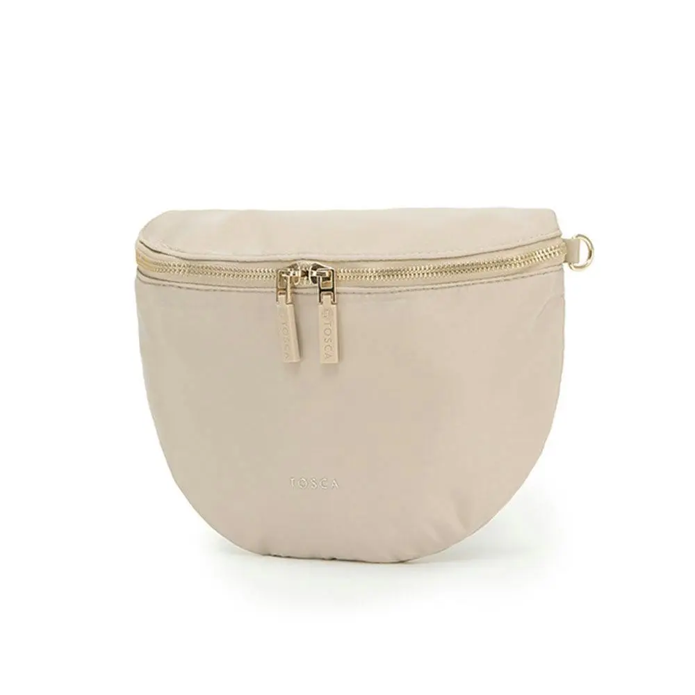 Tosca Sling Lightweight Vegan Crossbody Compact Shoulder Handbag Beige w/Strap - Fashion