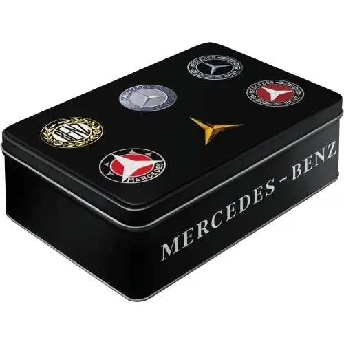 Nostalgic Art 23cm/2.5L Flat Tin Storage Mercedes Benz Logo Evolution Container - Home & Garden