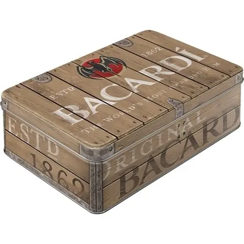 Nostalgic Art 23cm/2.5L Flat Tin Storage Bacardi Wood Barrel Rectangle Container - Home & Garden