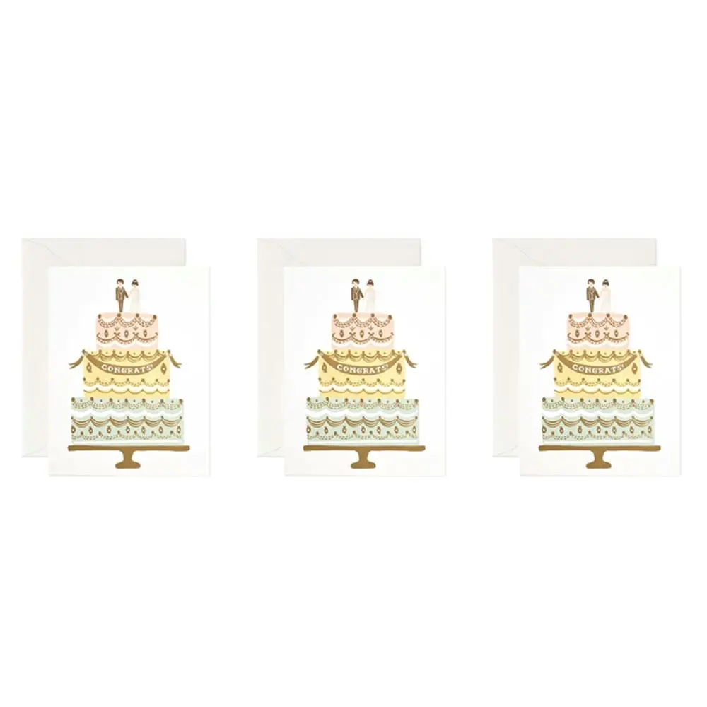 3x Rifle Paper Co 10.7x14cm Blank Single Card w/ Envelope Congrats Wedding Cake - Hobbies