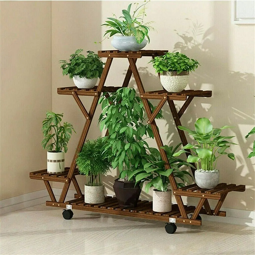 Fin Large Plant Stand With Wheels Multi-Layer High Flower Pots Holder Corner Shelf